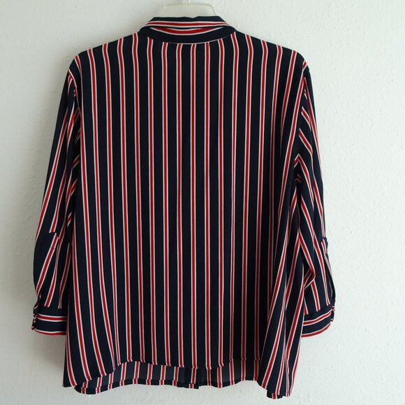 Michael Kors Button Front Top Blouse Women's Plus Size 3X Blue Red Stripe Office - Picture 6 of 10